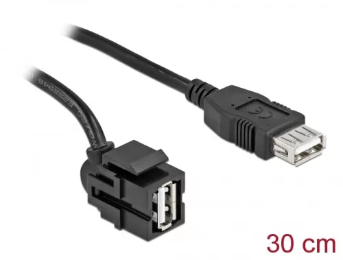 Delock Keystone modul, USB 2.0 A-csatlakozóhüvely 250  > USB 2.0 A-csatlakozóhüvely, kábellel fekete (DL-86870)
