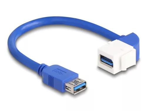Delock Keystone modul USB kábel 5 Gbps A-típusú USB anya - A-típusú USB anya 90 -ban hajlított 20 cm, kék (DL-86964)