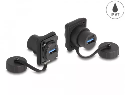 Delock D-típusú Modul USB 3.2 Gen 1 A-típusú anya   USB 3.2 Gen 1 A-típusú anya védő fedéllel IP67 (DL-86971)