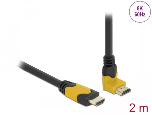 Delock High Speed HDMI kábel egyenes csatlakozódugóval - csatlakozódugóval 90  ívelt felfelé 48 Gbps (DL-86989)