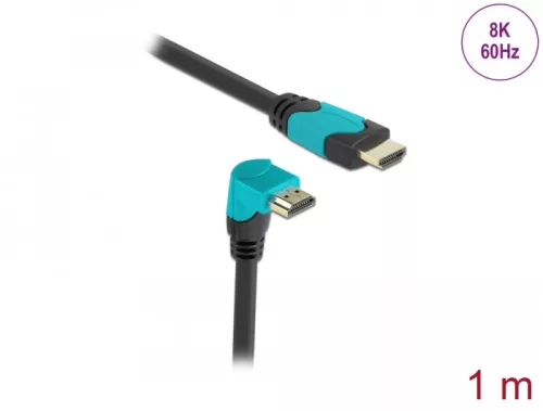 Delock High Speed HDMI kábel egyenes csatlakozódugóval - csatlakozódugóval 90  ívelt lefelé 48 Gbps (DL-86991)
