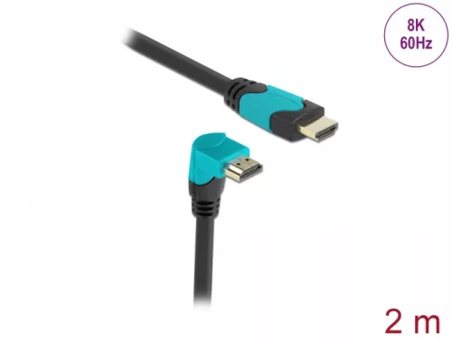 Delock High Speed HDMI kábel egyenes csatlakozódugóval - csatlakozódugóval 90  ívelt lefelé 48 Gbps (DL-86992)