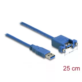   Delock Kábel, USB 3.0-s A típusú bementi csatlakozós > USB 3.0-s A-típusú csatlakozóhüvely, panelrögzítés, 25 cm (DL-86994)