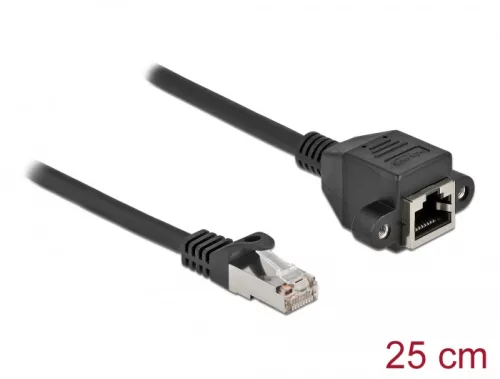 Delock Hálózat bővítő kábel S/FTP RJ45 apa - RJ45 anya Cat.6A, 25 cm hosszú, fekete (DL-86998)