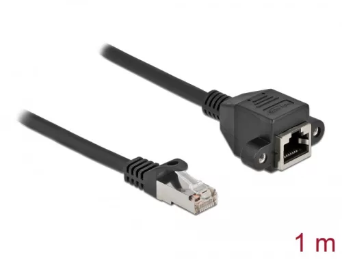 Delock Hálózat bővítő kábel S/FTP RJ45 apa - RJ45 anya Cat.6A, 1 m hosszú, fekete (DL-87001)