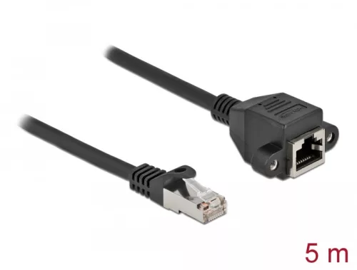 Delock Hálózat bővítő kábel S/FTP RJ45 apa - RJ45 anya Cat.6A, 5 m hosszú, fekete (DL-87005)