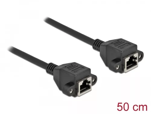 Delock Hálózat bővítő kábel S/FTP RJ45 anya - RJ45 anya Cat.6A, 50 cm hosszú, fekete (DL-87008)