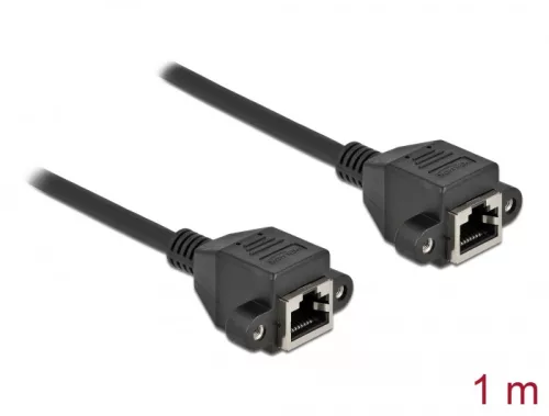 Delock Hálózat bővítő kábel S/FTP RJ45 anya - RJ45 anya Cat.6A, 1 m hosszú, fekete (DL-87009)