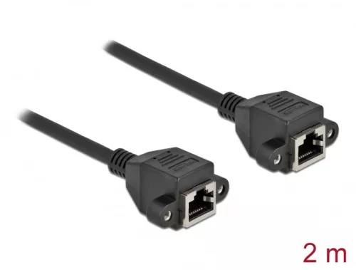 Delock Hálózat bővítő kábel S/FTP RJ45 anya - RJ45 anya Cat.6A, 2 m hosszú, fekete (DL-87010)