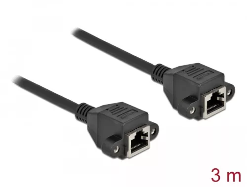 Delock Hálózat bővítő kábel S/FTP RJ45 anya - RJ45 anya Cat.6A, 3 m hosszú, fekete (DL-87011)