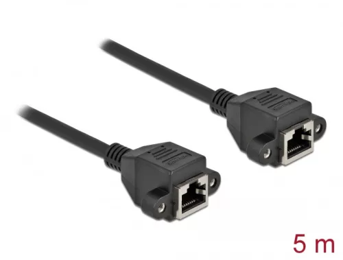 Delock Hálózat bővítő kábel S/FTP RJ45 anya - RJ45 anya Cat.6A, 5 m hosszú, fekete (DL-87012)