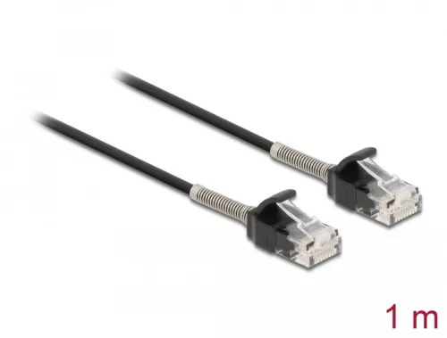 Delock Görbítés védelemmel ellátott kábel RJ45 apa - RJ45 apa Cat.6A, 1 m hosszú, fekete (DL-87016)