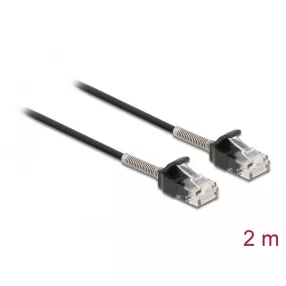   Delock Görbítés védelemmel ellátott kábel RJ45 apa - RJ45 apa Cat.6A, 2 m hosszú, fekete (DL-87018)