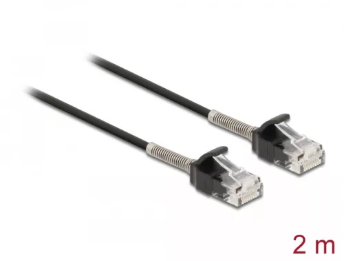 Delock Görbítés védelemmel ellátott kábel RJ45 apa - RJ45 apa Cat.6A, 2 m hosszú, fekete (DL-87018)