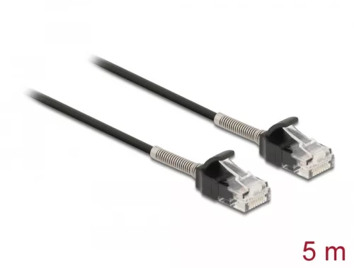Delock Görbítés védelemmel ellátott kábel RJ45 apa - RJ45 apa Cat.6A, 5 m hosszú, fekete (DL-87021)