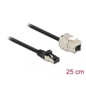  Delock Kábel RJ45 apa - Keystone modul RJ45 anya Cat.6A, 25 cm hosszú, fekete (DL-87022)