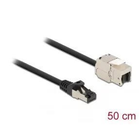   Delock Kábel RJ45 apa - Keystone modul RJ45 anya Cat.6A, 50 cm hosszú, fekete (DL-87025)