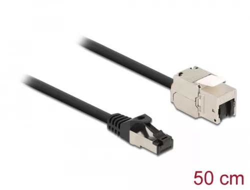 Delock Kábel RJ45 apa - Keystone modul RJ45 anya Cat.6A, 50 cm hosszú, fekete (DL-87025)