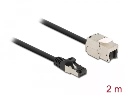 Delock Kábel RJ45 apa - Keystone modul RJ45 anya Cat.6A, 2 m hosszú, fekete (DL-87028)