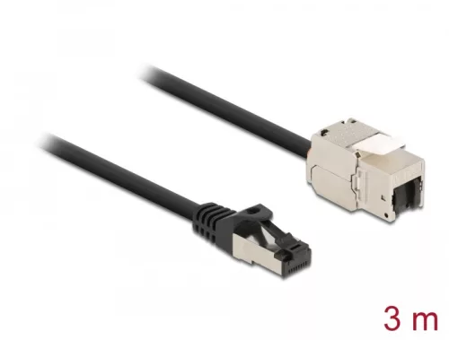 Delock Kábel RJ45 apa - Keystone modul RJ45 anya Cat.6A, 3 m hosszú, fekete (DL-87029)