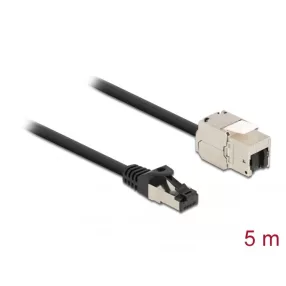   Delock Kábel RJ45 apa - Keystone modul RJ45 anya Cat.6A, 5 m hosszú, fekete (DL-87030)