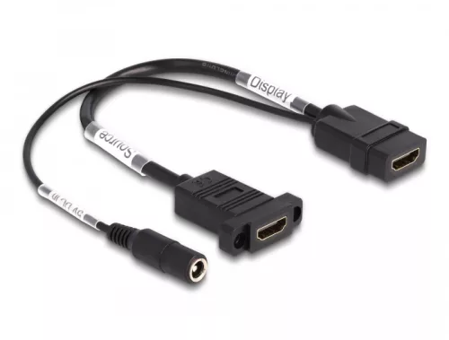 Delock HDMI kábel 4K 60 Hz DC töltéssel 2,1 x 5,5 mm 0,30 m panel-csatlakozó (DL-87038)
