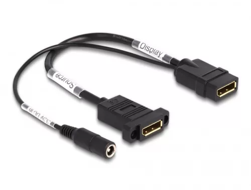 Delock DisplayPort kábel 4K 60 Hz DC töltéssel 2,1 x 5,5 mm 0,30 m panel-csatlakozó (DL-87039)