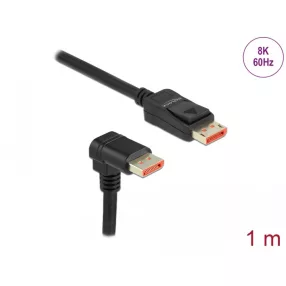   Delock DisplayPort kábel egyenes csatlakozódugóval - csatlakozódugóval 90  ívelt lefelé 8K 60 Hz 1 m (DL-87050)