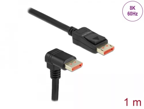 Delock DisplayPort kábel egyenes csatlakozódugóval - csatlakozódugóval 90  ívelt lefelé 8K 60 Hz 1 m (DL-87050)