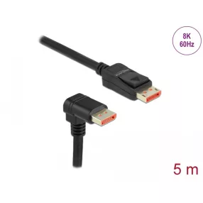  Delock DisplayPort kábel egyenes csatlakozódugóval - csatlakozódugóval 90  ívelt lefelé 8K 60 Hz 5 m (DL-87053)