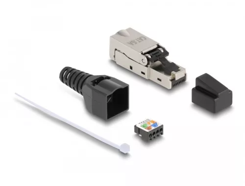 Delock RJ45 csatlakozó az LSA-hoz húzásmentesítővel és porvédővel Cat.6A szerszámmentes (DL-87061)