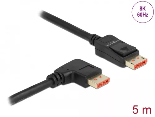 Delock DisplayPort kábel egyenes csatlakozódugóval - jobbra néző csatlakozódugóval 8K 60 Hz 5 m (DL-87069)