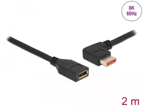 Delock DisplayPort bővítőkábel balra néző csatlakozódugóval - csatlakozóhüvellyel 8K 60 Hz 2 m (DL-87075)