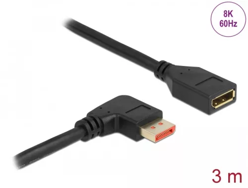 Delock DisplayPort bővítőkábel jobbra néző csatlakozódugóval - csatlakozóhüvellyel 8K 60 Hz 3 m (DL-87079)