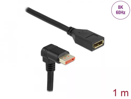 Delock DisplayPort bővítőkábel csatlakozódugóval 90  ívelt lefelé - csatlakozóhüvellyel 8K 60 Hz 1 m (DL-87087)