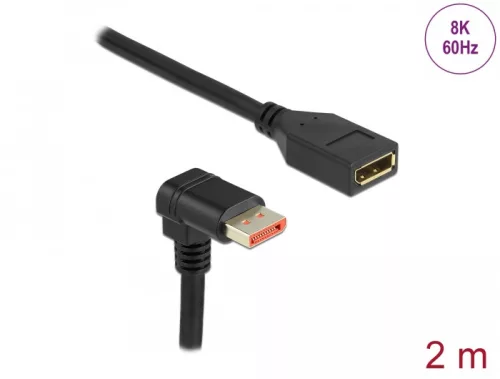 Delock DisplayPort bővítőkábel csatlakozódugóval 90  ívelt lefelé - csatlakozóhüvellyel 8K 60 Hz 2 m (DL-87091)