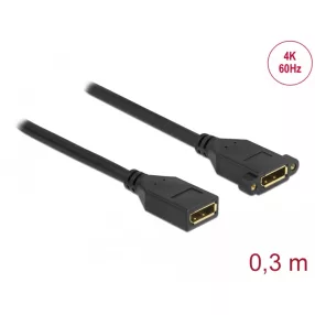   Delock DisplayPort 1.2 kábel csatlakozóhüvellyel - csatlakozóhüvellyel panelrögzítés 4K 60 Hz 30 cm (DL-87099)