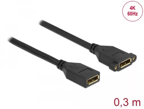 Delock DisplayPort 1.2 kábel csatlakozóhüvellyel - csatlakozóhüvellyel panelrögzítés 4K 60 Hz 30 cm (DL-87099)