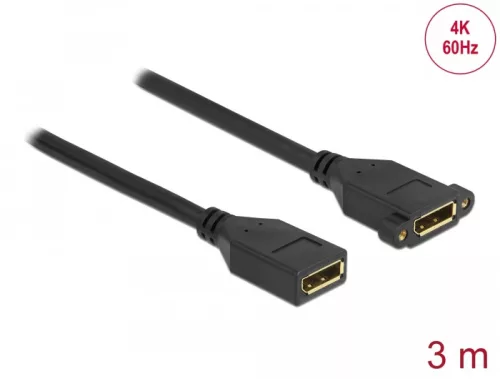 Delock DisplayPort 1.2 kábel csatlakozóhüvellyel - csatlakozóhüvellyel panelrögzítés 4K 60 Hz 3 m (DL-87103)
