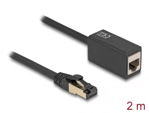 Delock hálózati hosszabbítókábel RJ45 csatlakozó az RJ45 aljzathoz Cat.8.1 S/FTP 2 m fekete (DL-87106)
