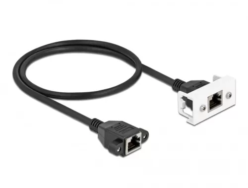 Delock Cat.6A hálózat kibővítő kábel Easy 45 modulhoz S/FTP RJ45 anya - RJ45 anya, 50 cm, fekete (DL-87130)