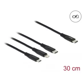   Delock 30 cm hosszú, USB töltő kábel 3 az 1 USB Type-C  apa Lightning -, Micro USB- és USB Type-C  c (DL-87148)
