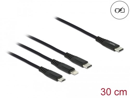Delock 30 cm hosszú, USB töltő kábel 3 az 1 USB Type-C  apa Lightning -, Micro USB- és USB Type-C  c