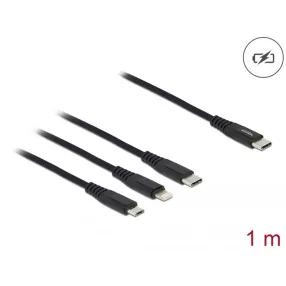   Delock 1 m hosszú, USB töltő kábel 3 az 1 USB Type-C  apa Lightning -, Micro USB- és USB Type-C  csa (DL-87149)