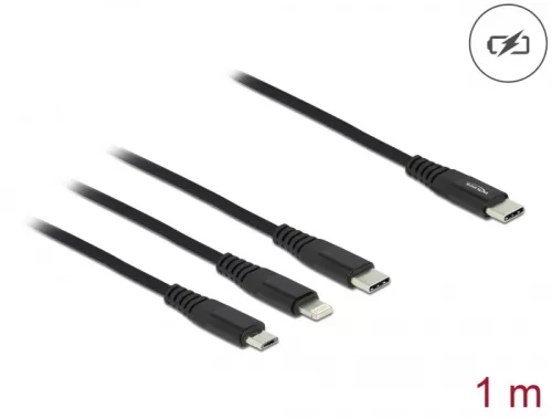 Delock 1 m hosszú, USB töltő kábel 3 az 1 USB Type-C  apa Lightning -, Micro USB- és USB Type-C  csa (DL-87149)