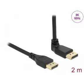   Delock DisplayPort kábel egyenes csatlakozódugóval - csatlakozódugóval 90  ívelt felfelé 8K 60 Hz 2 m retesz nélküli (DL-87150)