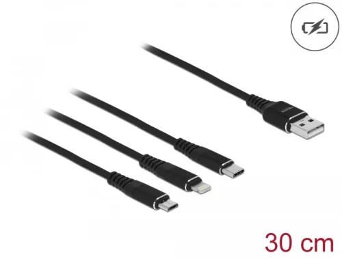 Delock 30 cm hosszú, USB töltő kábel 3 az 1-ben Lightning -, Micro USB- és USB Type-C  csatlakozásho (DL-87152)