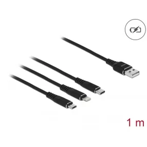   Delock 1 m hosszú, USB töltő kábel 3 az 1-ben Lightning -, Micro USB- és USB Type-C  csatlakozáshoz, (DL-87155)