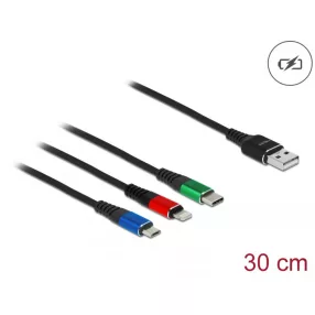   Delock 30 cm hosszú, USB töltő kábel 3 az 1-ben Lightning -, Micro USB- és USB Type-C  csatlakozásho (DL-87236)