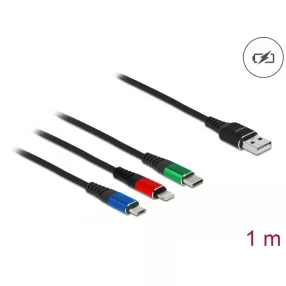   Delock 1 m hosszú, USB töltő kábel 3 az 1-ben Lightning -, Micro USB- és USB Type-C  csatlakozáshoz (DL-87277)